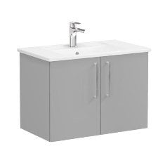 Vitra Root 68148 Lavabo Dolabı, Kapaklı, 80 cm, Mat Kaya Gri, Köşeli Lavabolu